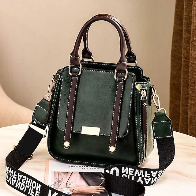 Women's Handbag Crossbody Bag PU Leather Office Daily Zipper Solid Color Maroon caramel colour Black