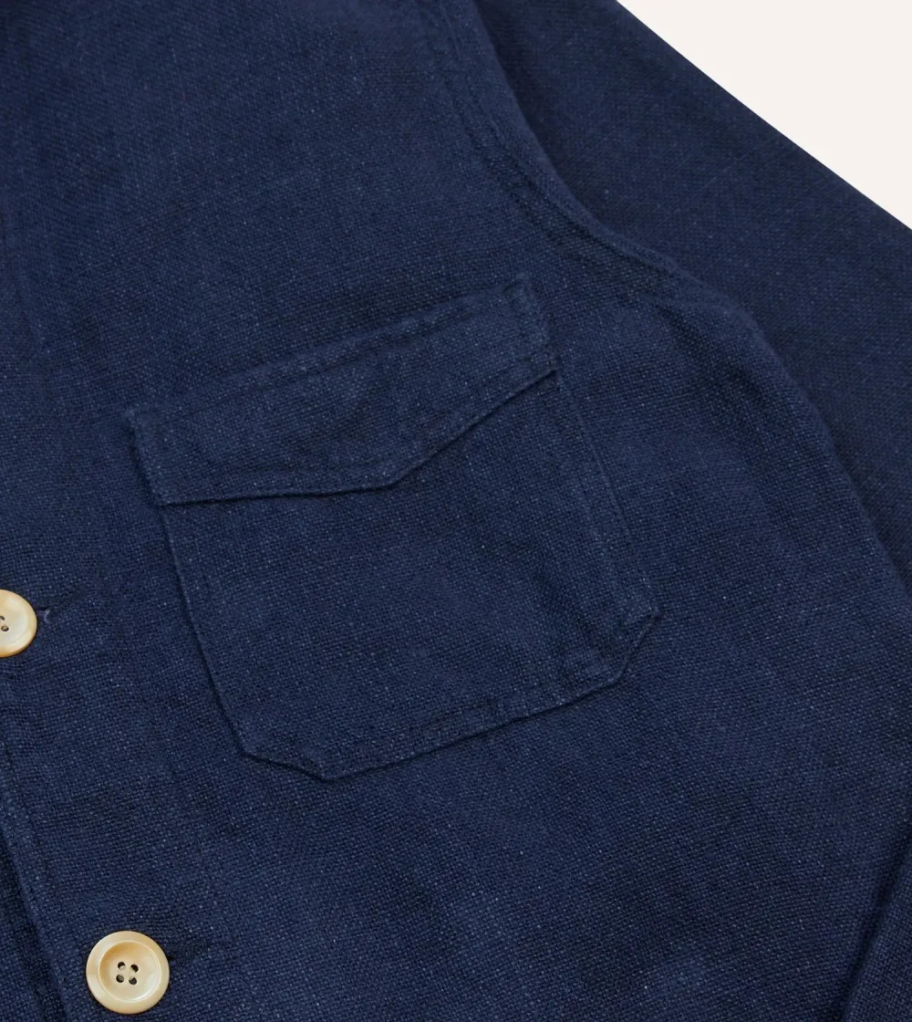 Navy Blue Canvas Button Front Jacket