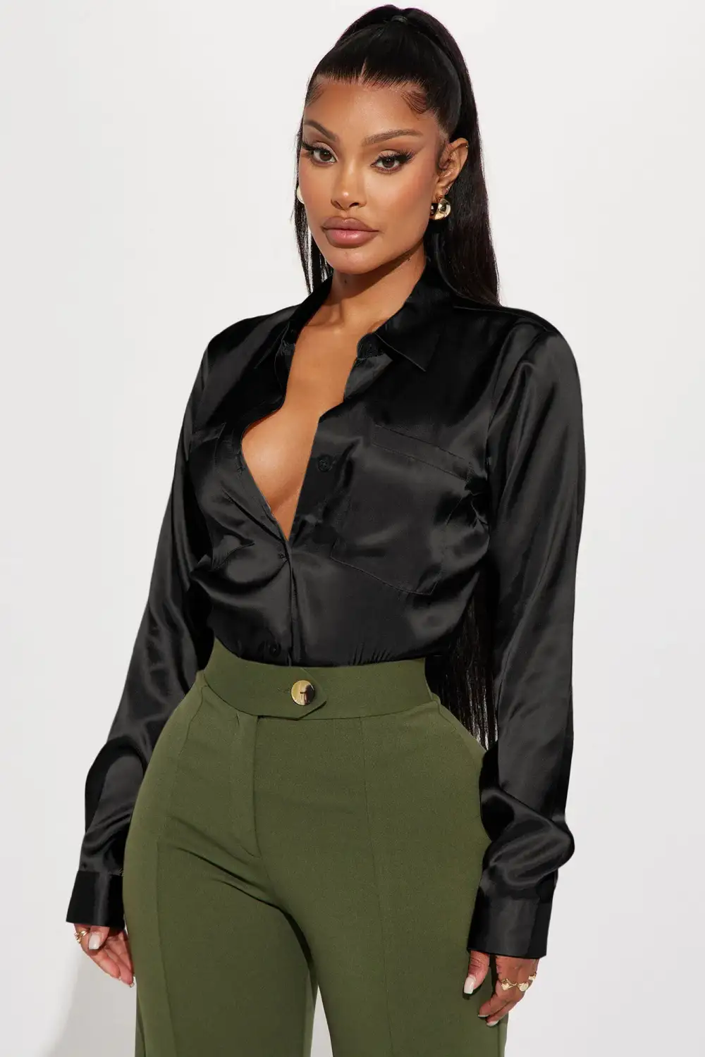 You Better Work Satin Shirt - Black