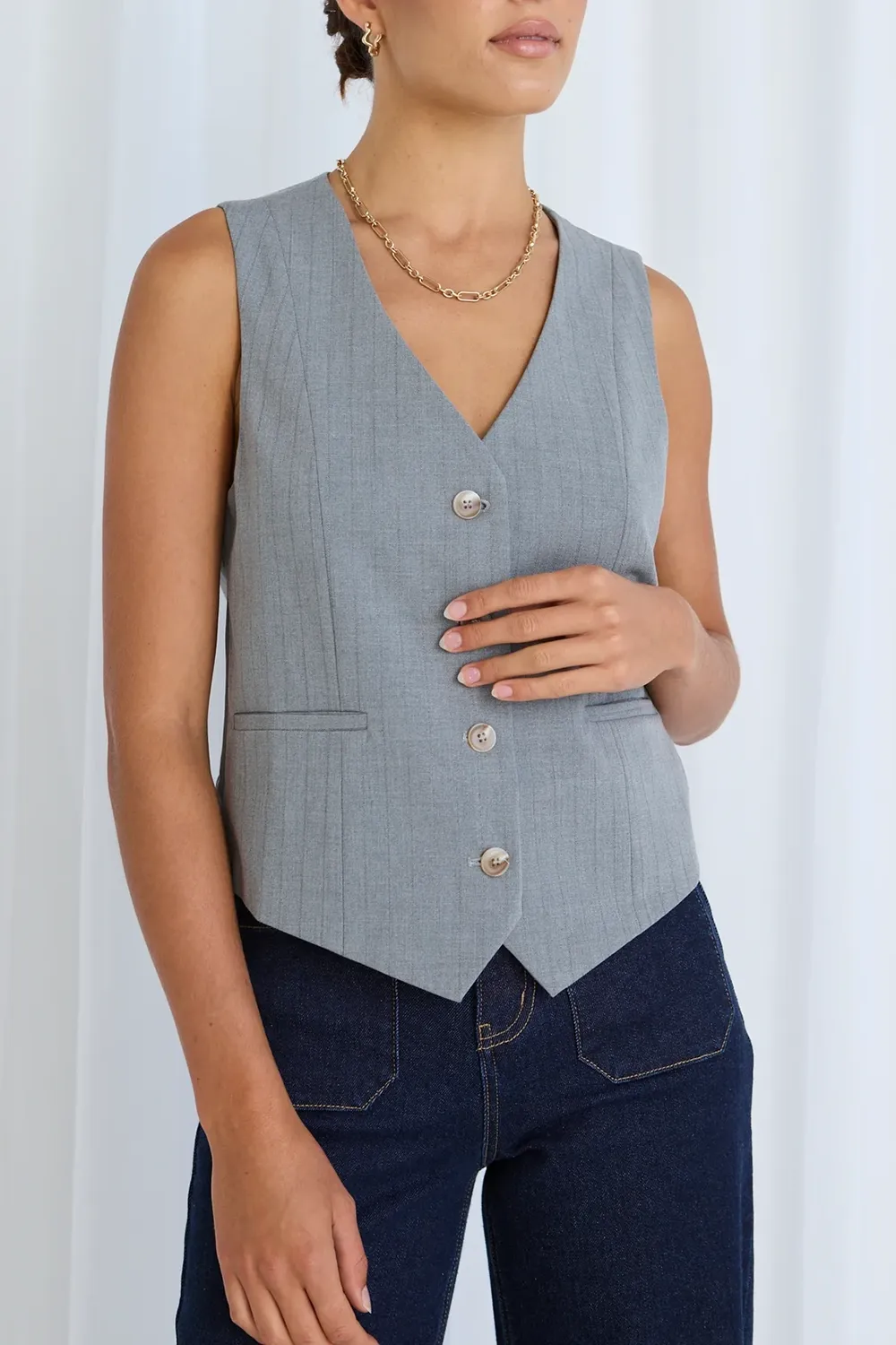 Grey Pinstripe Button - Up Vest