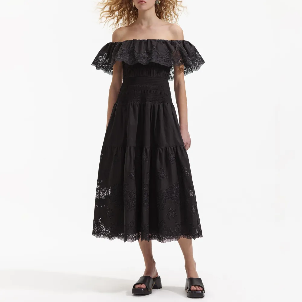 Black Cotton Midi Dress