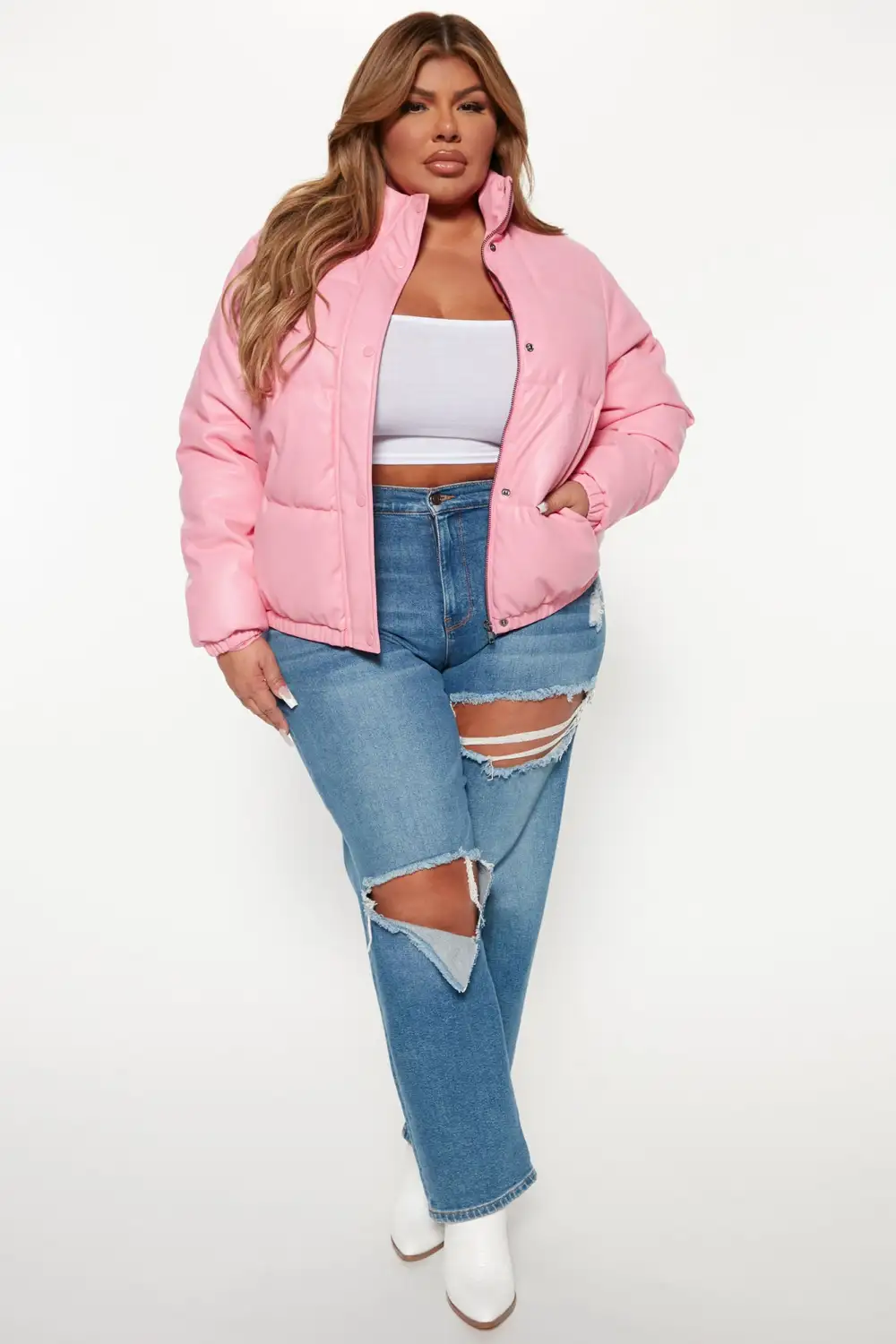 Upgrade You Faux Leather Puffer Jacket - Pink