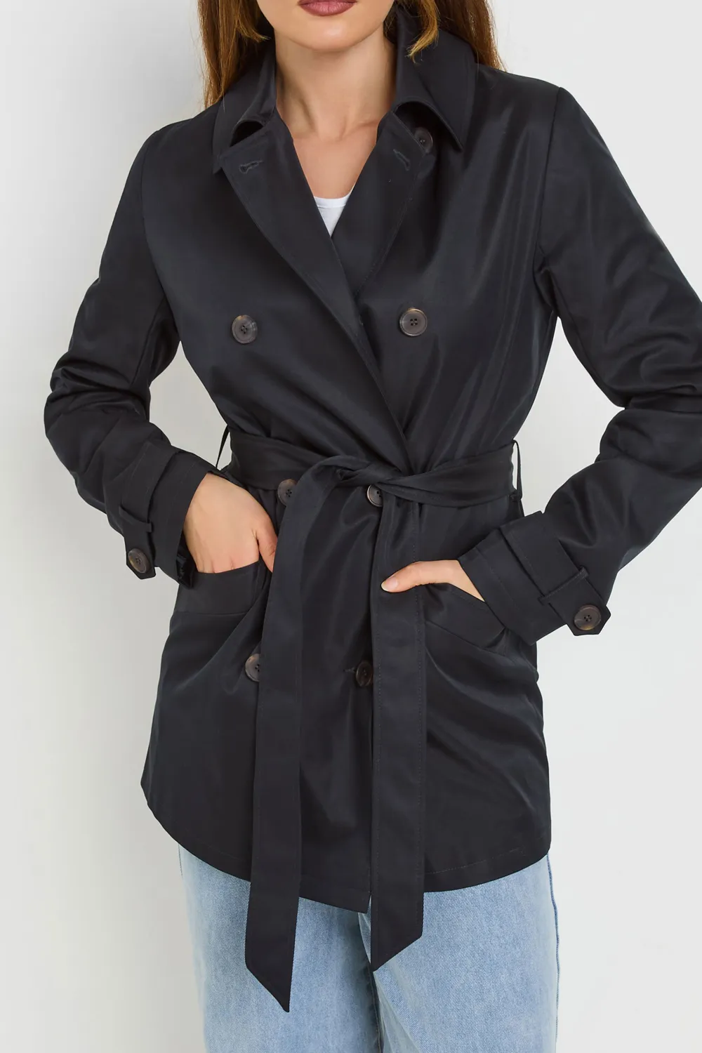 Casual Style Navy Blue Lined Coat
