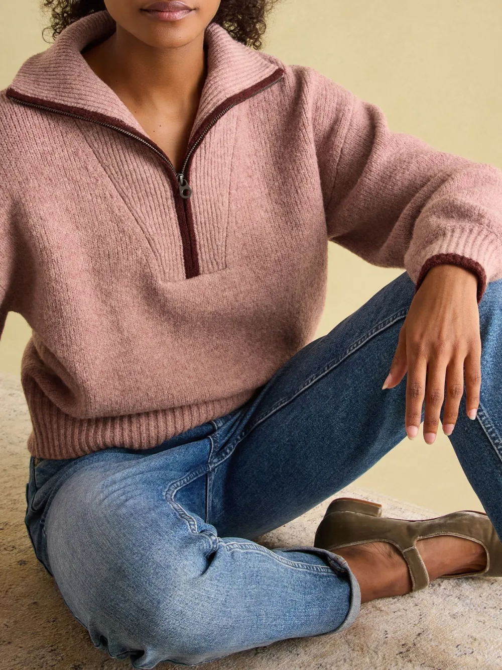 Pink Knitted Quarter Zip Jumper