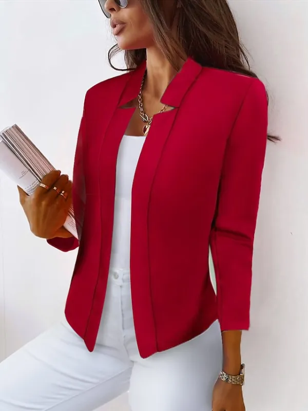 Women's Plus Size Blazer Solid Color Formal Office Long Sleeve Collarless Regular Winter Fall Black Pink Yellow XL XXL 3XL 4XL 5XL