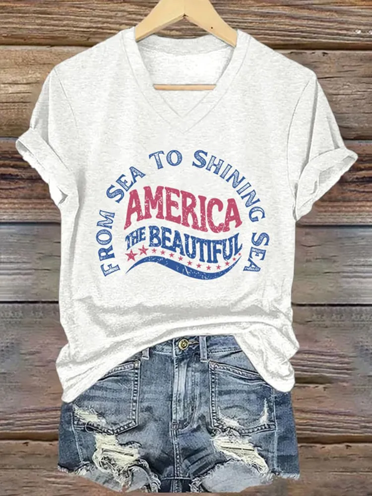 Women'S From Sea To Shining Sea America The Beautiful Short-Sleeved T-Shirt