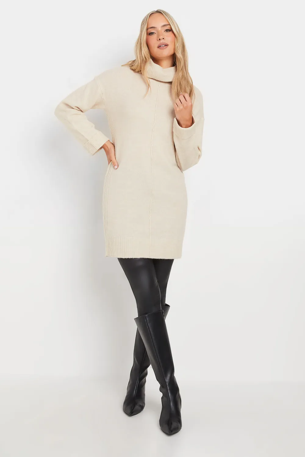 LTS Tall Ivory White Boxy Roll Neck Jumper