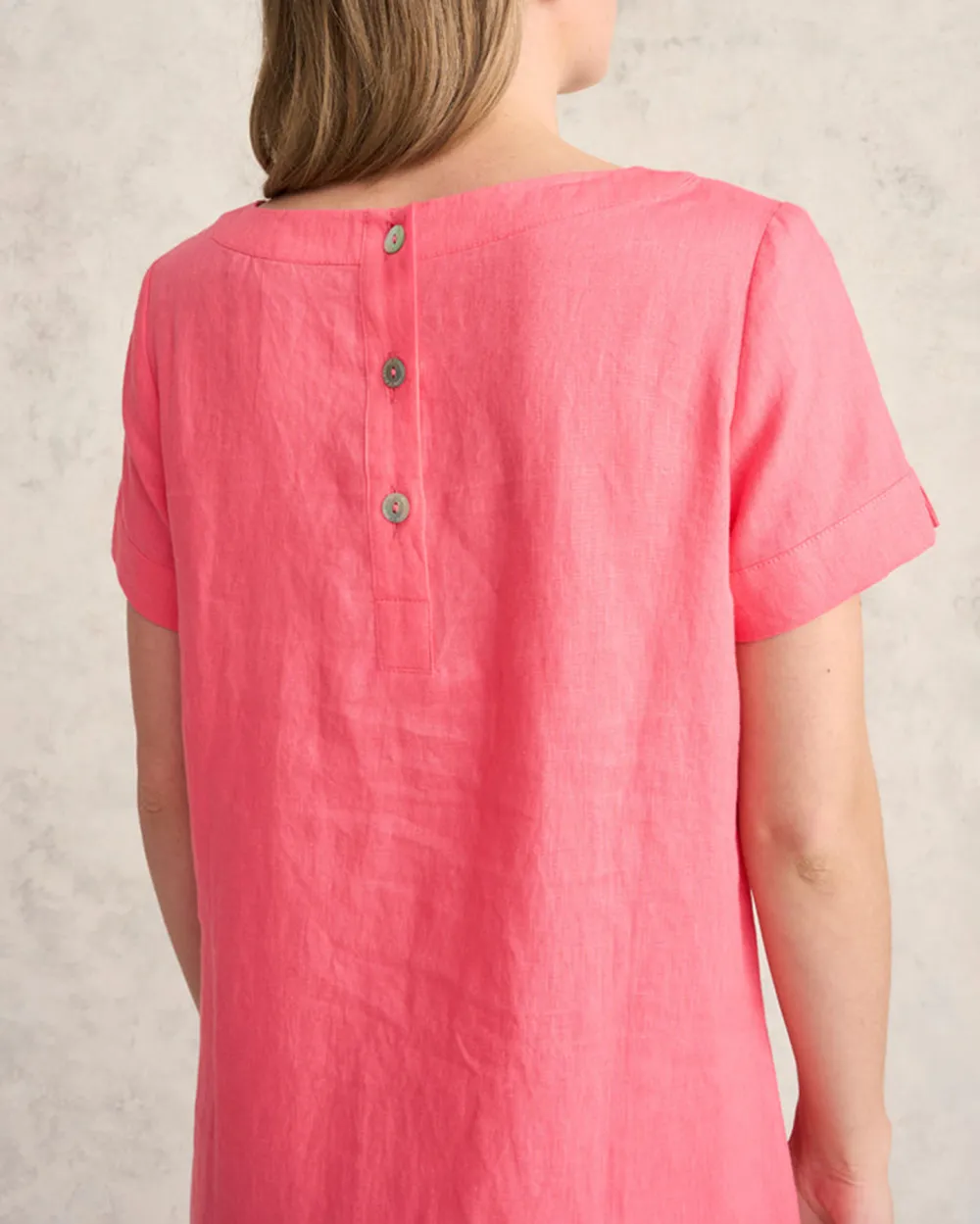 Scoop Neck Linen Dress - Coral