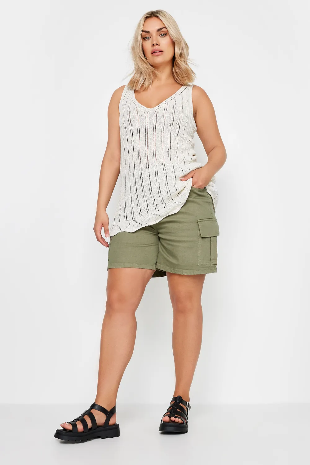 YOURS Curve Green Crochet Knitted Vest Top