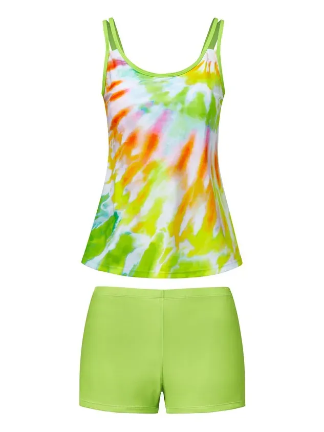 Casual Tie-Dye Pattern Printing  Scoop Neck  Tankinis Two-Piece Set