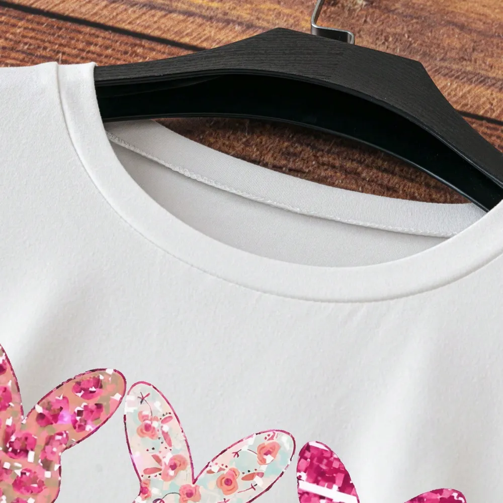 Happy Easter Printed Round Neck Short Sleeve T-Shirt