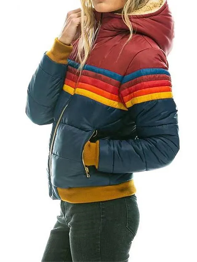 Women's Parka Zipper Puffer Jacket Windproof Warm Winter Coat Comtemporary Stylish Casual Jacket Long Sleeve with Pockets Full Zip Lake blue Black Dark