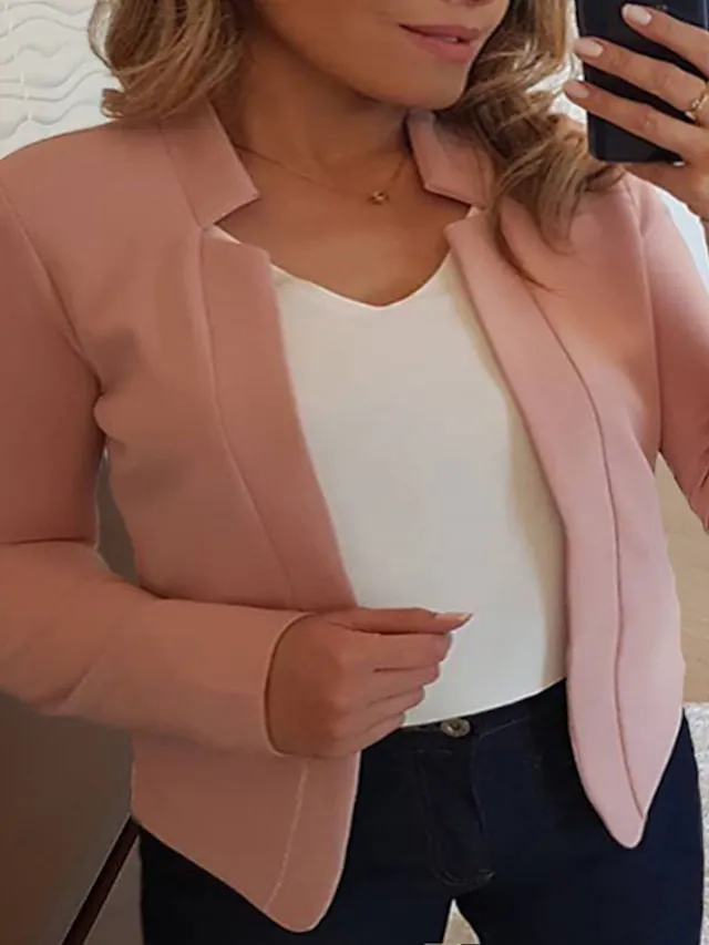 Women's Plus Size Blazer Solid Color Formal Office Long Sleeve Collarless Regular Winter Fall Black Pink Yellow XL XXL 3XL 4XL 5XL