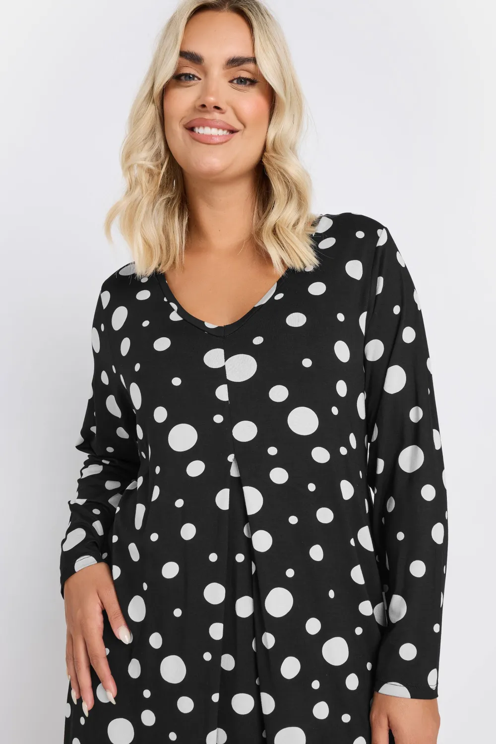 YOURS Curve Black Polka Dot Print Mini Dress