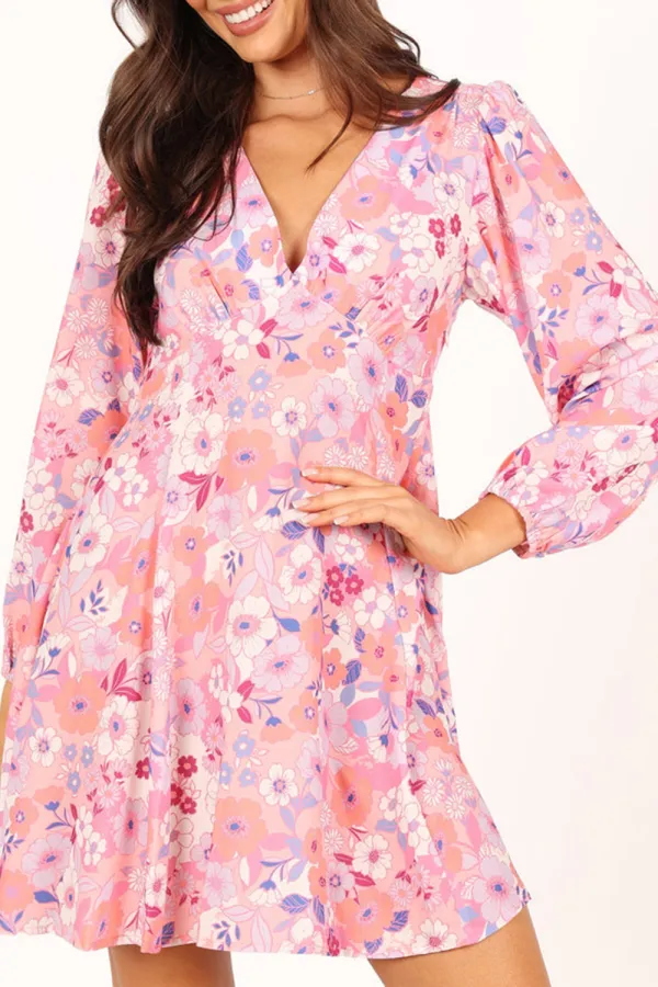 PINK FLORAL LONG SLEEVE MINI DRESS