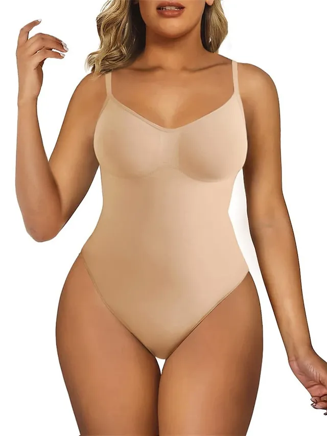 Women's Plus Size Bodysuits Body Shaper Pure Color Fashion Hot Vacation Gyms Nylon Breathable Straps Sleeveless Backless Summer Spring Black long Black briefs