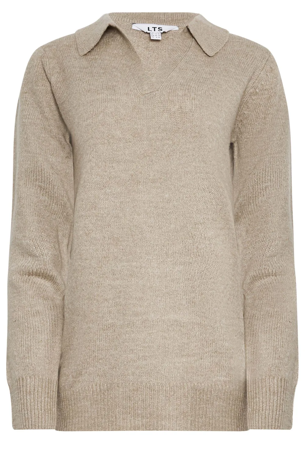 LTS Tall Beige Brown Open Collar Jumper