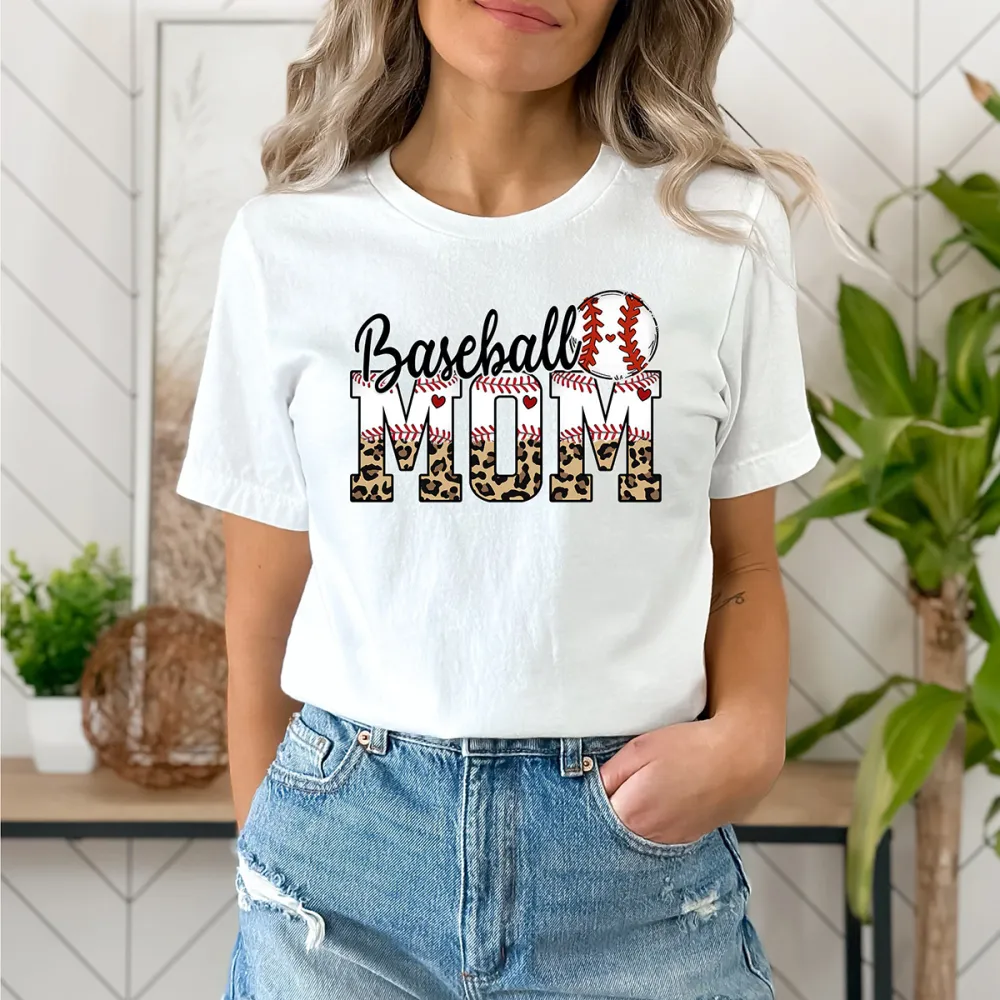 Baseball Mom Print Round Neck Short Sleeve T-Shirt