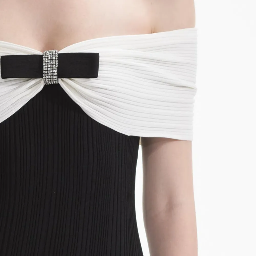 Black Knit Bow Midi Dress