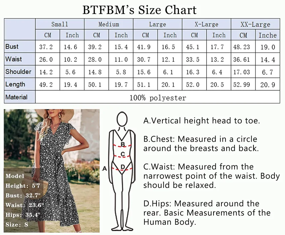 Women Summer Bohemian Floral Casual Wrap V Neck Ruffle Cap Sleeveless Belt A-Line Pleated Hem Swing Midi Sun Dress