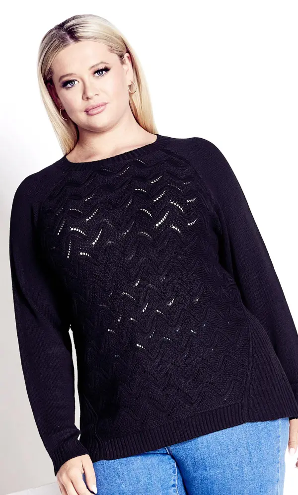 Evans Black Open Knit Front Jumper