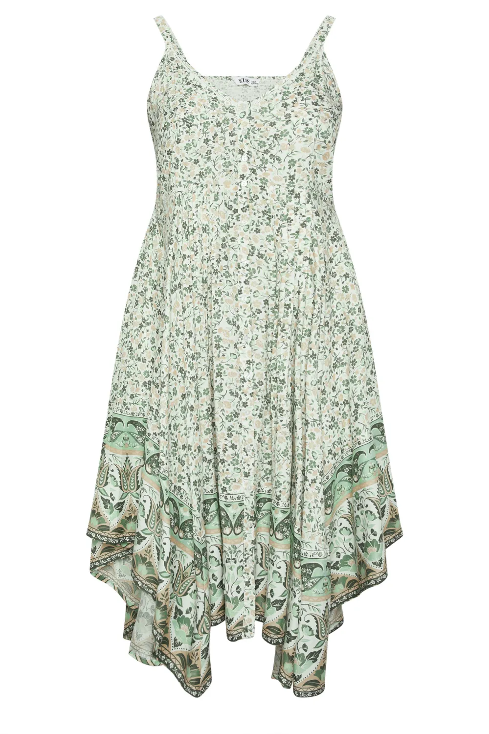 YOURS Curve Green Floral Print Hanky Hem Dress