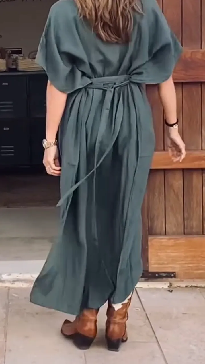 Women's V-neck Sleeve One-piece Strap Loose Casual Dress