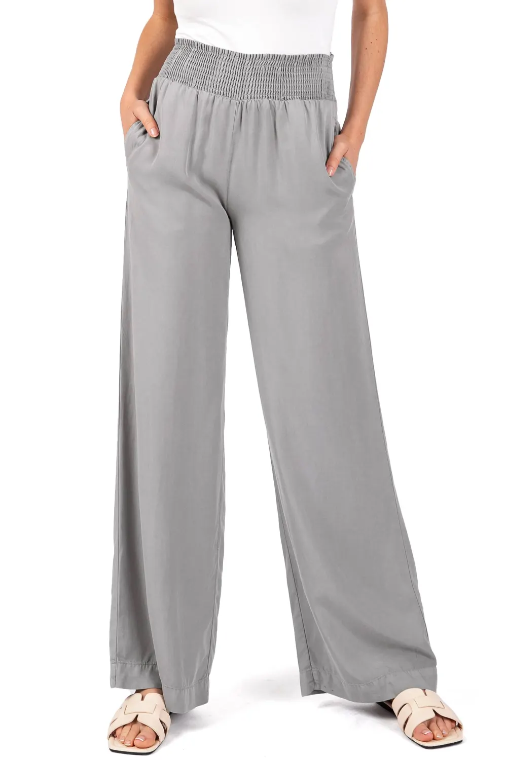 Elastic Waist Wide-Leg Pants