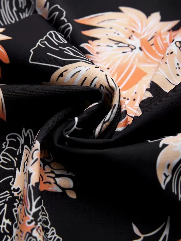 Vacation Floral Printing Scoop Neck Tankinis Two-Piece Set