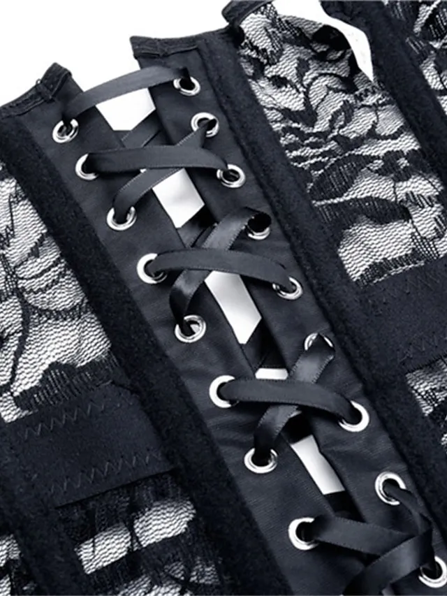 Corset Women's Corsets Corset Tops Party & Evening Valentine's Day Club Black Sexy Breathable Underbust Corset Hook & Eye Lace Up Lace Backless Tummy Control Lace Flower All Seasons