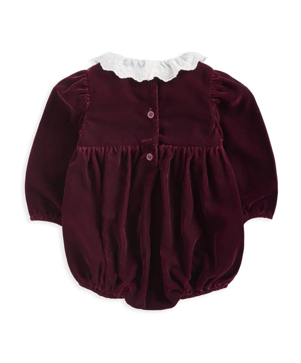 Velour Collar Romper - Berry