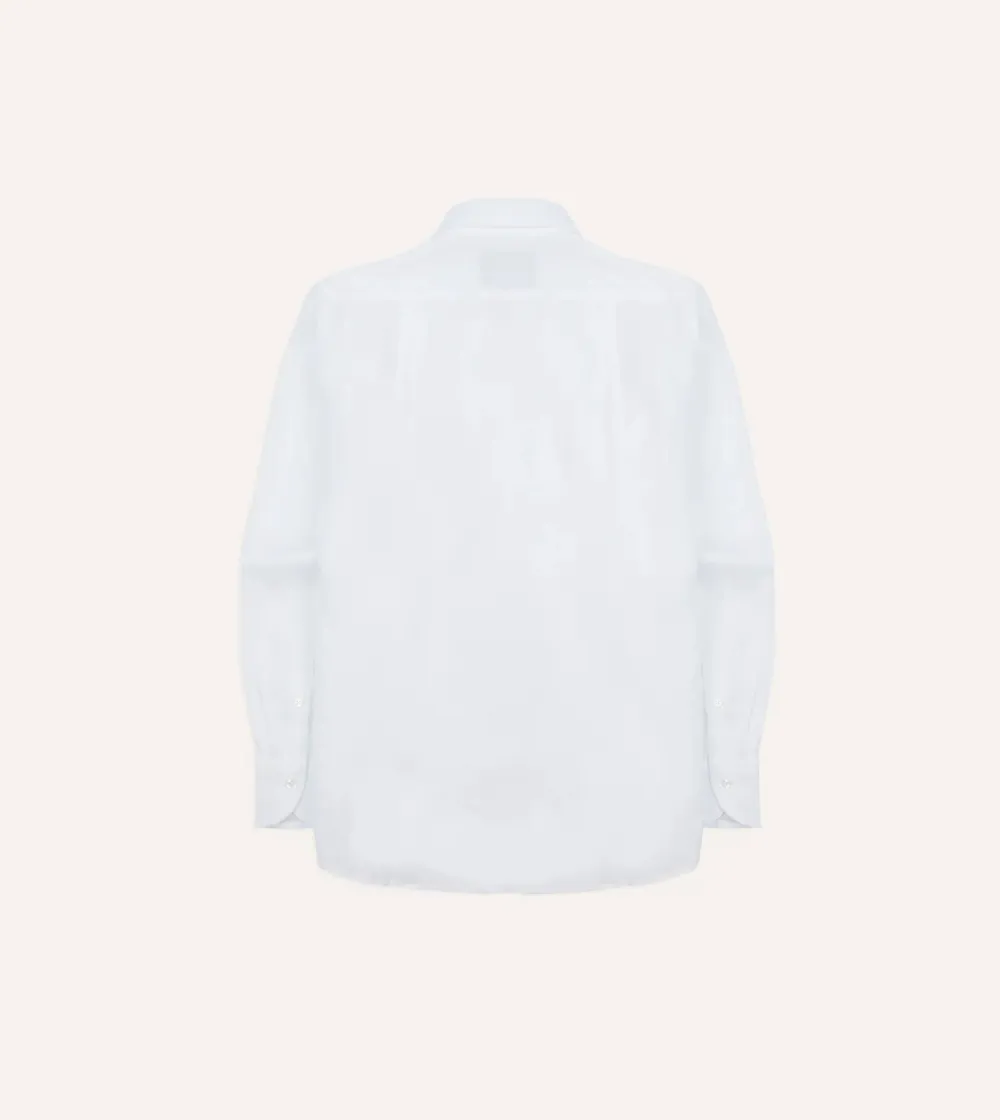 White Linen Spread Collar Shirt Casual Style