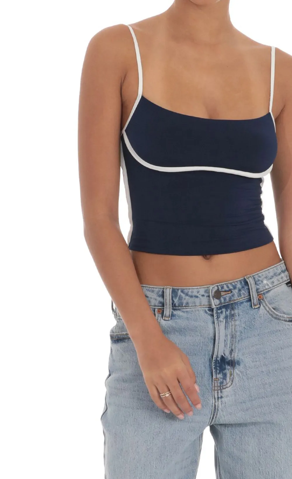 Outline Crop Top in Navy