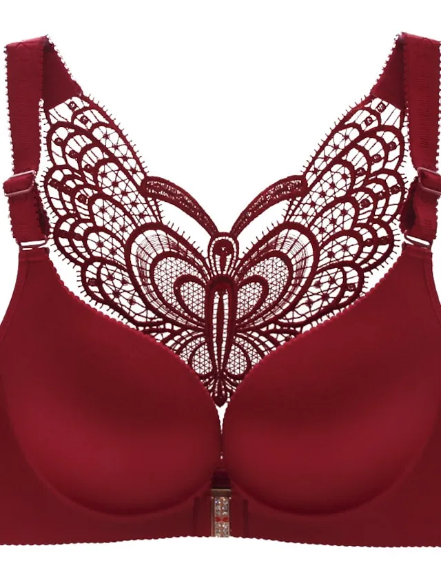 Women's Curve Plus Size Solid Color Butterfly Ladies Sexy Winter Fall Spring Push Up Bras 3/4 Cup Bra Black Wine Red Big Size US34A / FR90A / INT75A US34B / FR90B / INT75B US34C / FR90C / INT75C