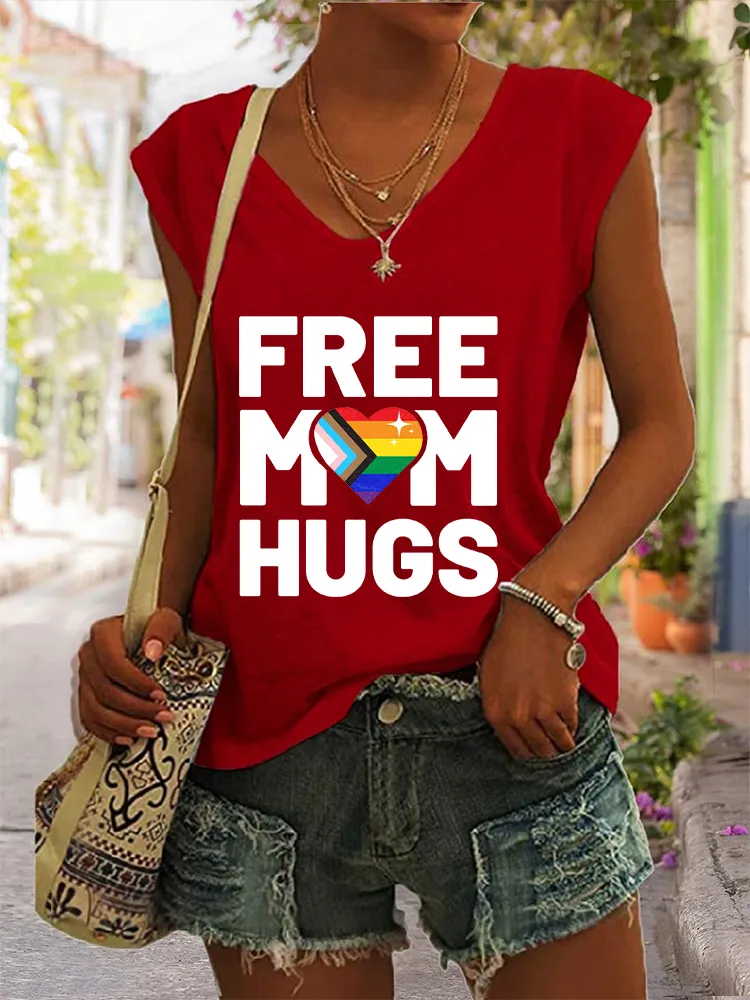 Women's Gay Day Free Mom Hugs V-neck Vest