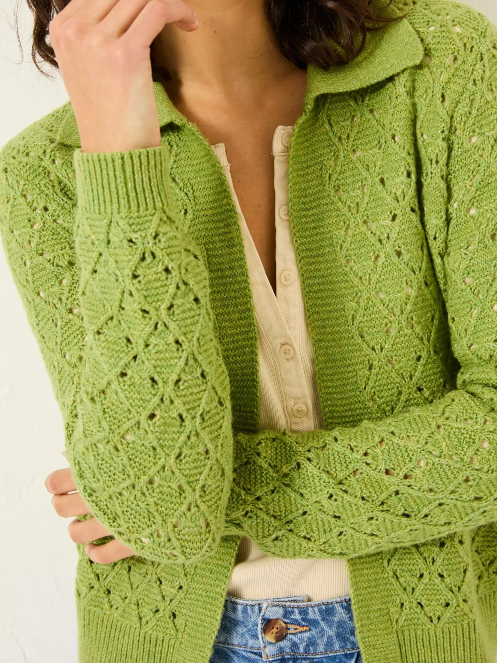Lilah Green Pointelle Knitted Cardigan