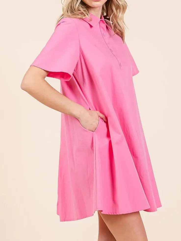 Daily Cute  Simple Slim Temperament Pink Dress
