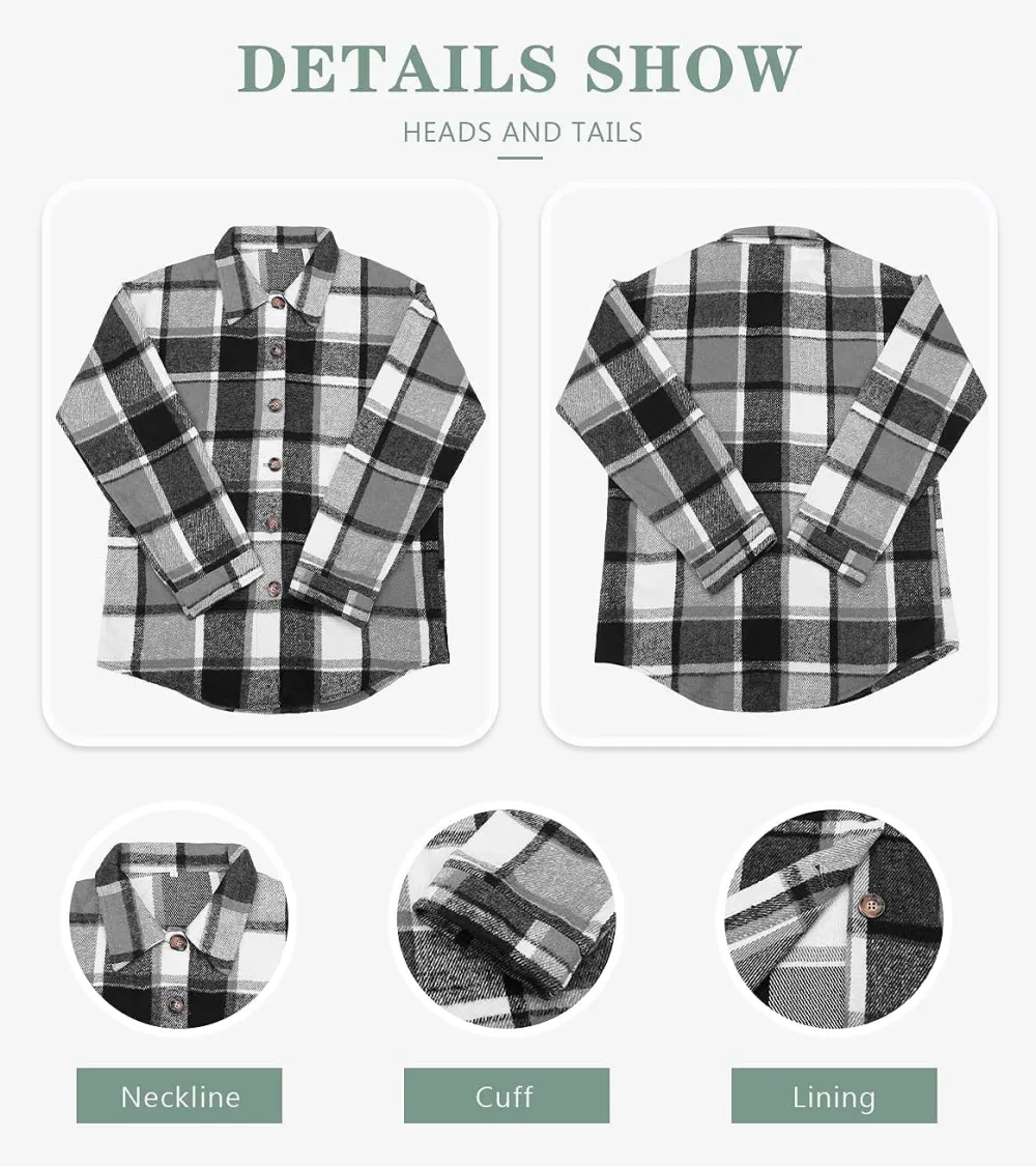 Women's Flannel Plaid Shacket Long Sleeve Button Down Chest Pocketed Shirts Jacket Coats