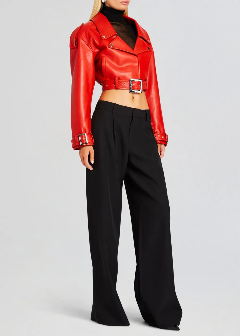 Lapel Buckle Leather Jacket