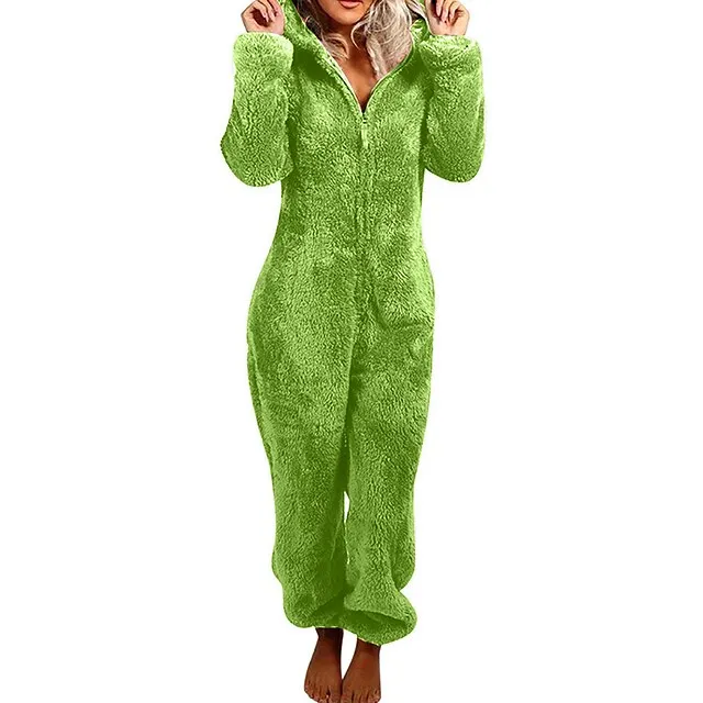 Women's Adult Onesies Onesie Pajamas Pure Color Plush Casual Comfort Home Daily Bed Polar Fleece Warm Hoodie Long Sleeve Fall Winter Light Pink claret