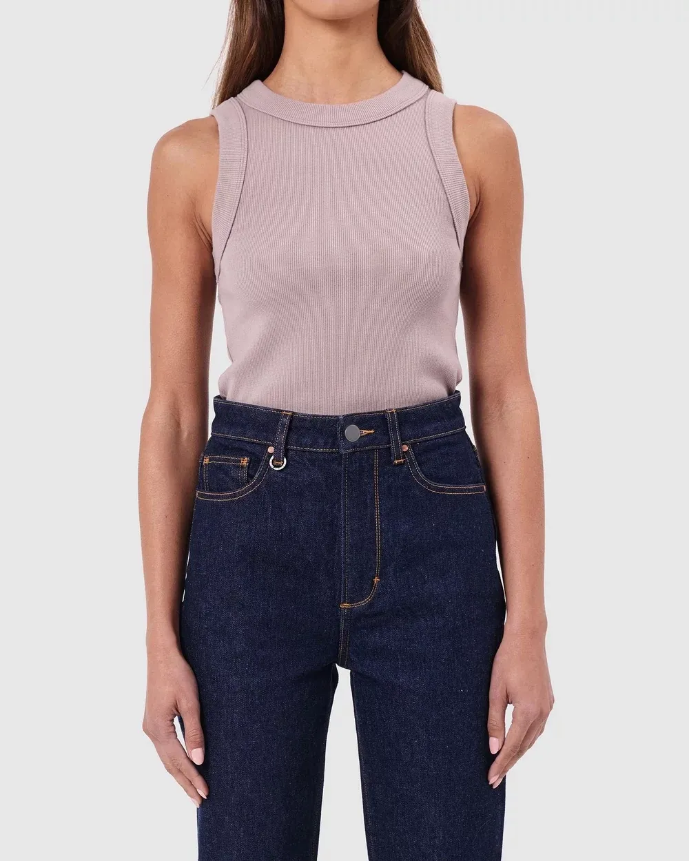 Plain white round neck striped vest