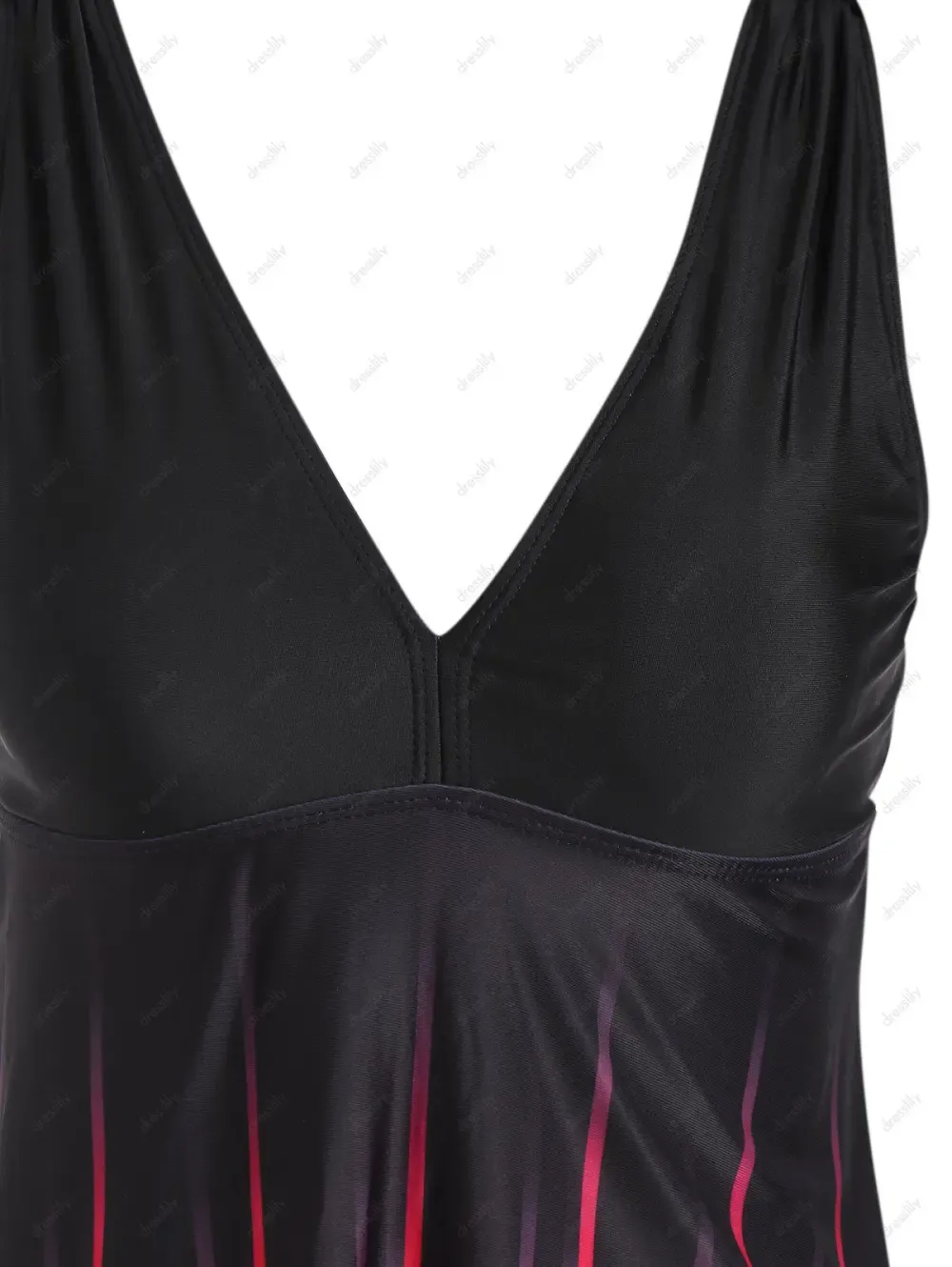 Modest Swimsuit Ombre Plunging Neck Strap Padded Beach Tankini Swimwear