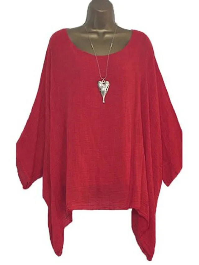 Women's Plus Size Shirt Blouse Black White Pink Plain Asymmetric 3/4 Length Sleeve Daily Vacation Going out Streetwear Daily Casual Boat Neck Regular Fit Spring Fall Fall & Winter