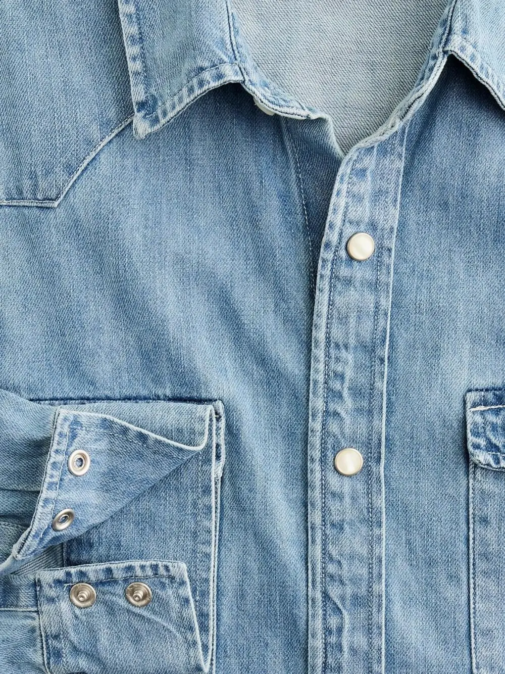 Light Blue Cotton Washed Denim Long Sleeve Shirt