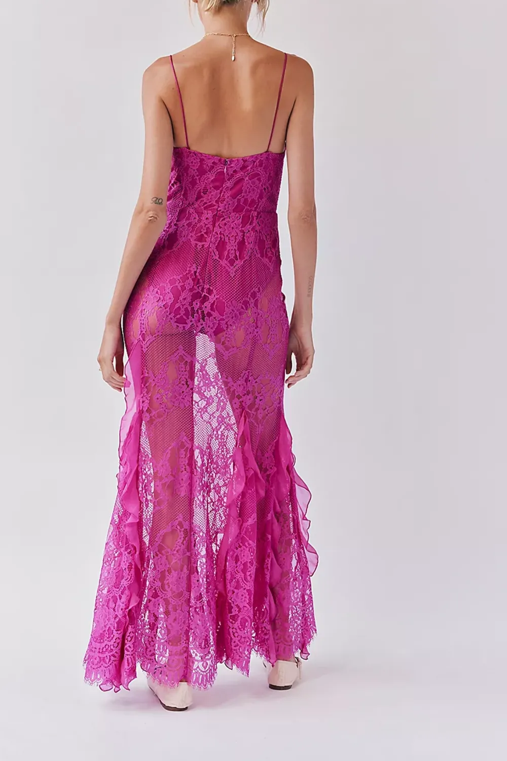 Strapless Lace Paneled Maxi Dress