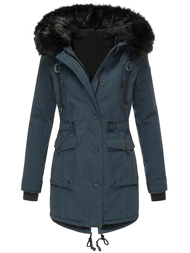 Women's Parka Fleece Lined Puffer Jacket Thicken Winter Coat Windproof Thermal Warm Heated Coat Zipper Drawstring Hoodie Outerwear Long Sleeve