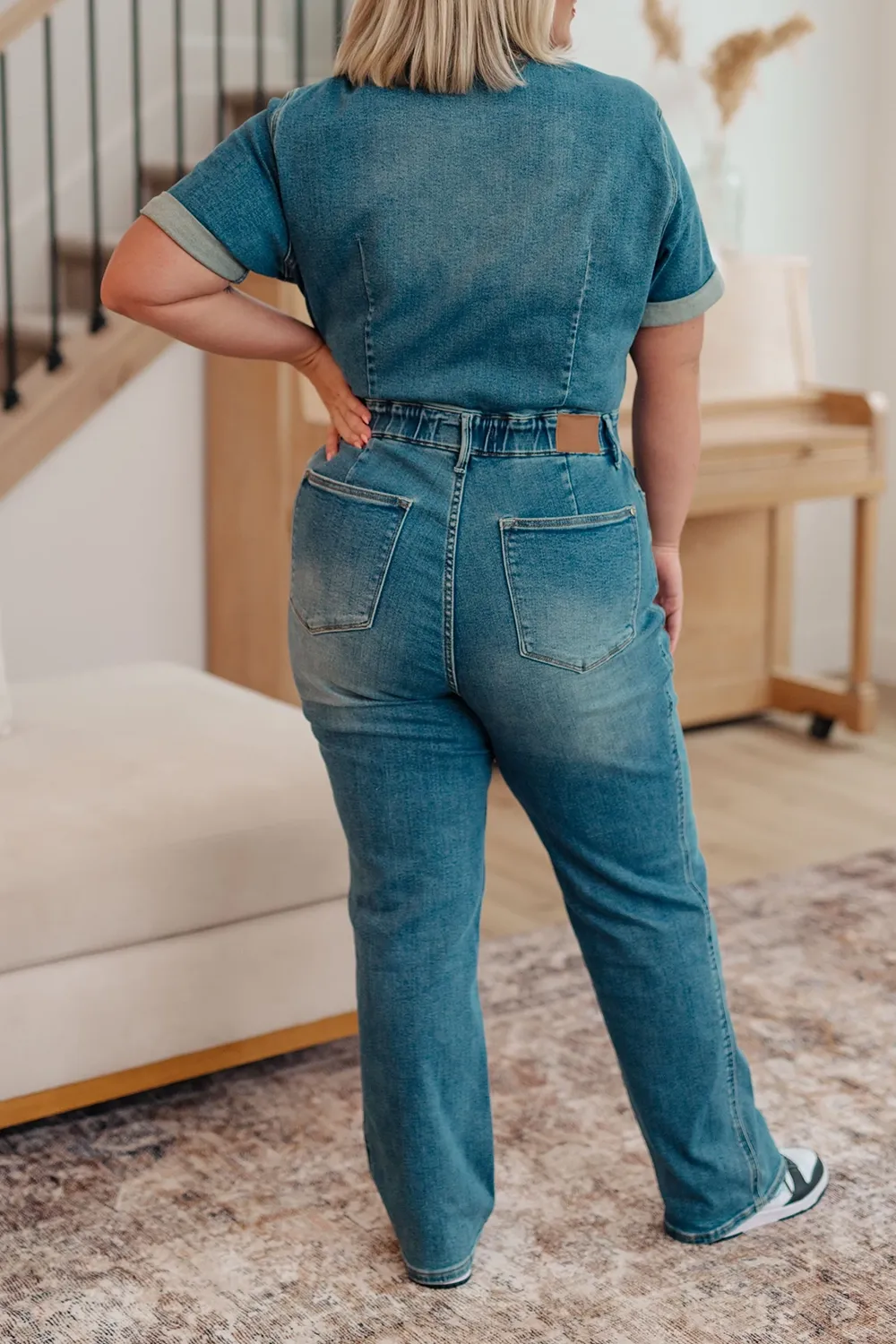 Blue Classic Minimalist Zipper Slim-Fit Jumpsuit