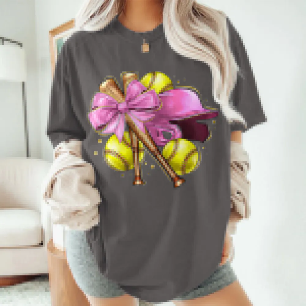 Baseball Season Printed Round Neck Short Sleeve T-Shirt