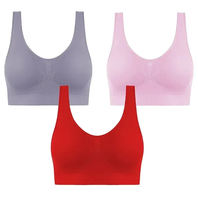 3 Packs Sports Bra for Women High Support with Removable Pad Wireless Yoga Fitness Gym Workout Bra Top Sport Activewear High Impact Breathable Comfortable Stretchy