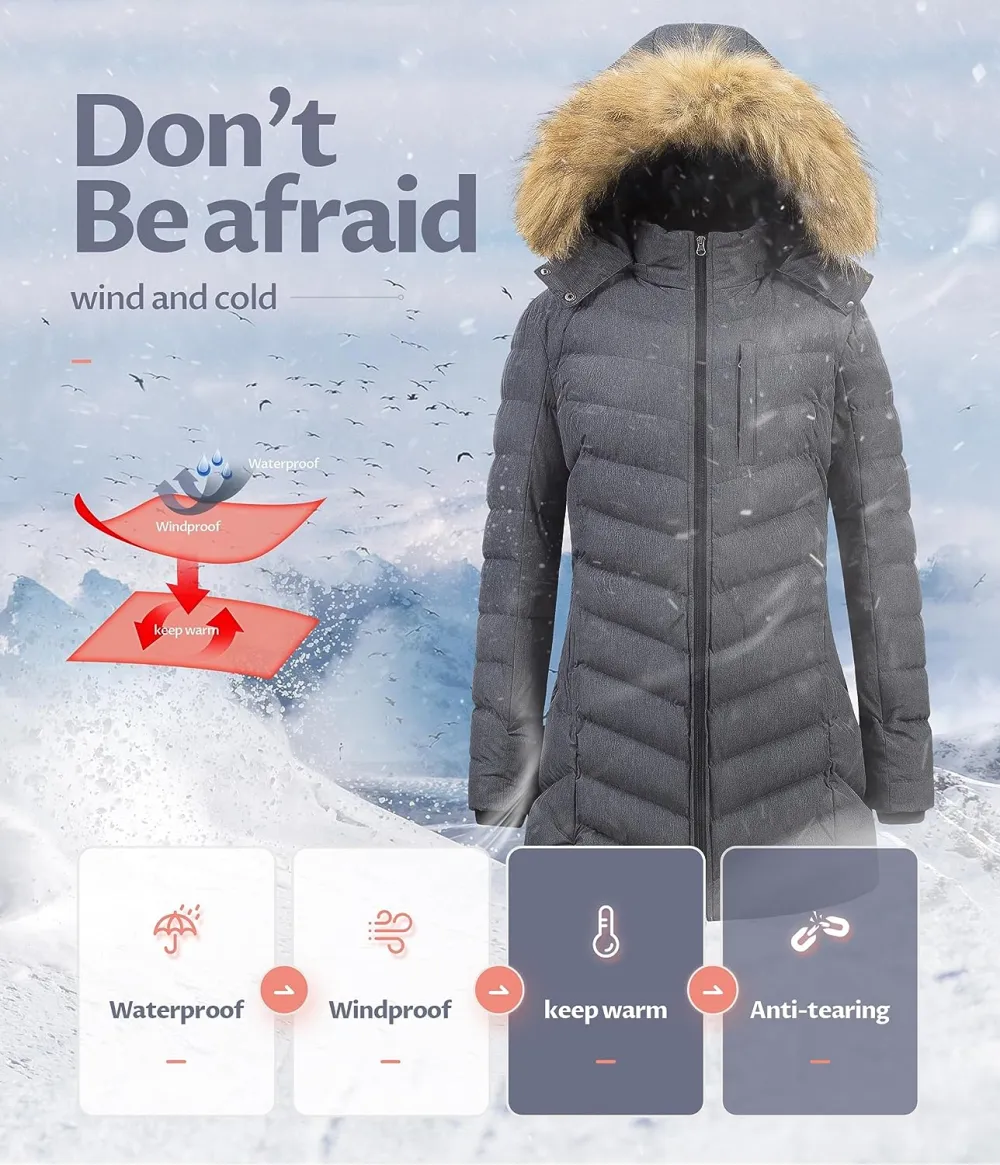 US Women's Winter Hooded Coat Waterproof Warm Long Puffer Jacket Parka